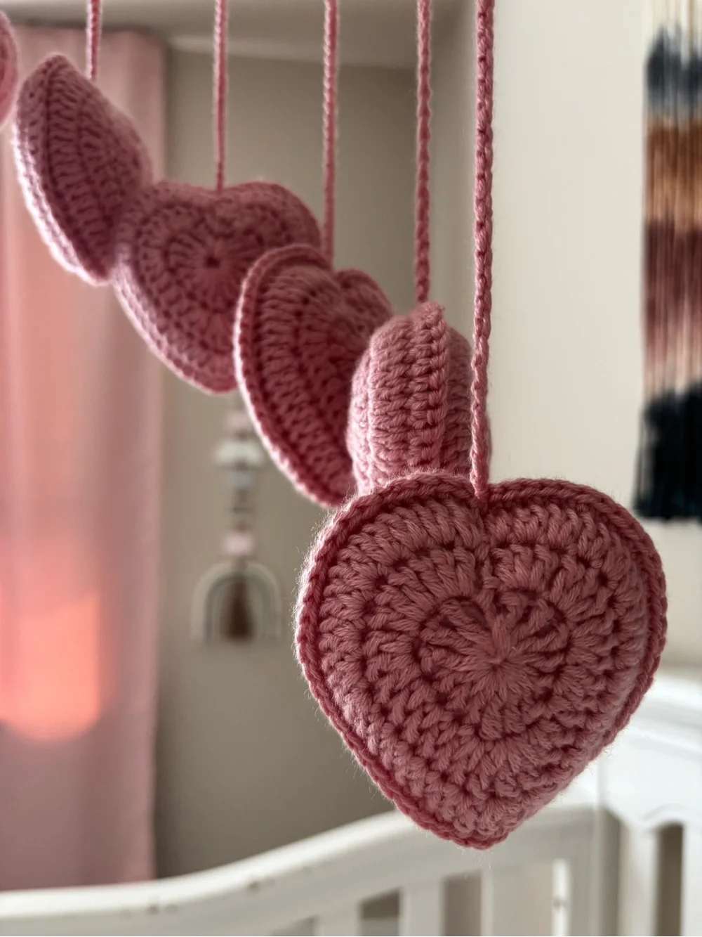Handmade Pink Heart Mobile Nursery